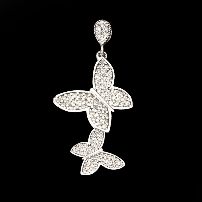 آویز گردنبند نقره زنانه مدل پروانه نگین دار JP2011