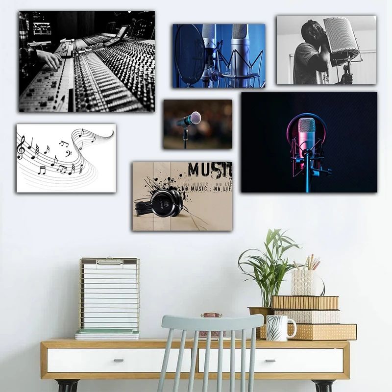 تابلو شاسی بکلیت طرح هنر موسیقی و میکروفون مدل SH-913 مجموعه 7 عددی