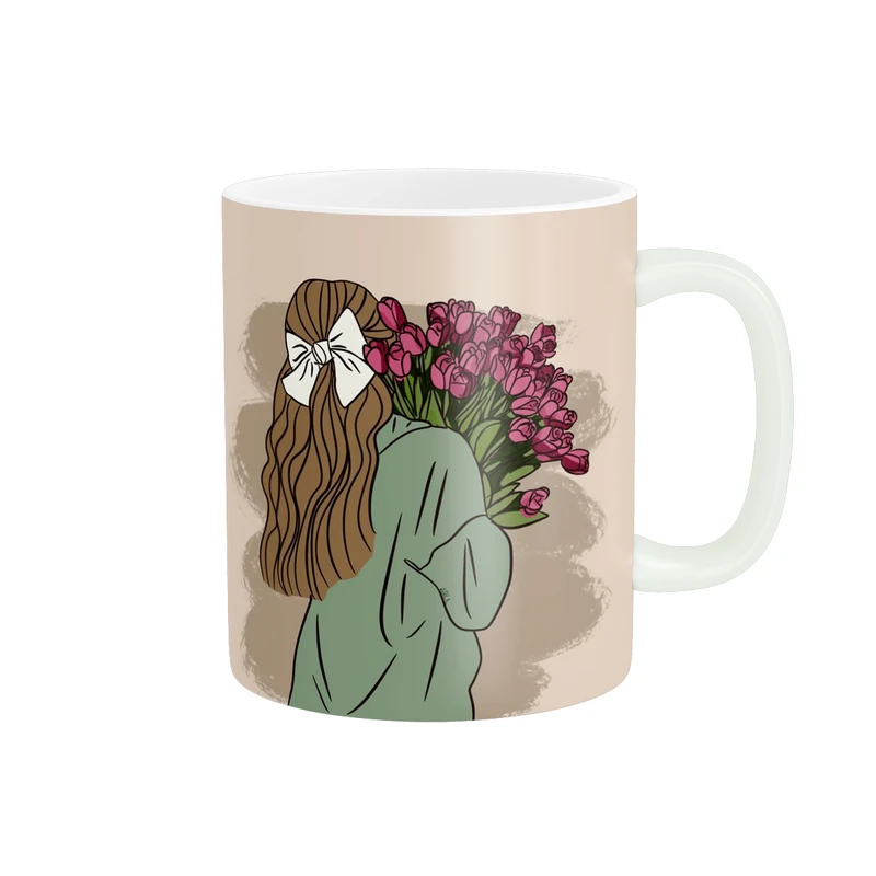 ماگ پادآفرین مدل دخترانه طرح دختر و گل کد p6449