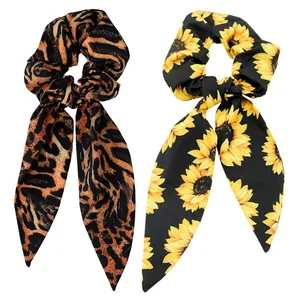 کش مو زنانه دلنار گالری مدل اسکرانچی خرگوشی پلنگی و آفتابگردان مجموعه 2 عددی