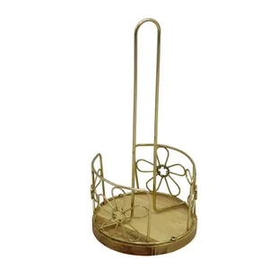 نگهدارنده دستمال کاغذی مدل گرد چوب و فلز کد YP-GERD-FLZ-CHOOB-30CM