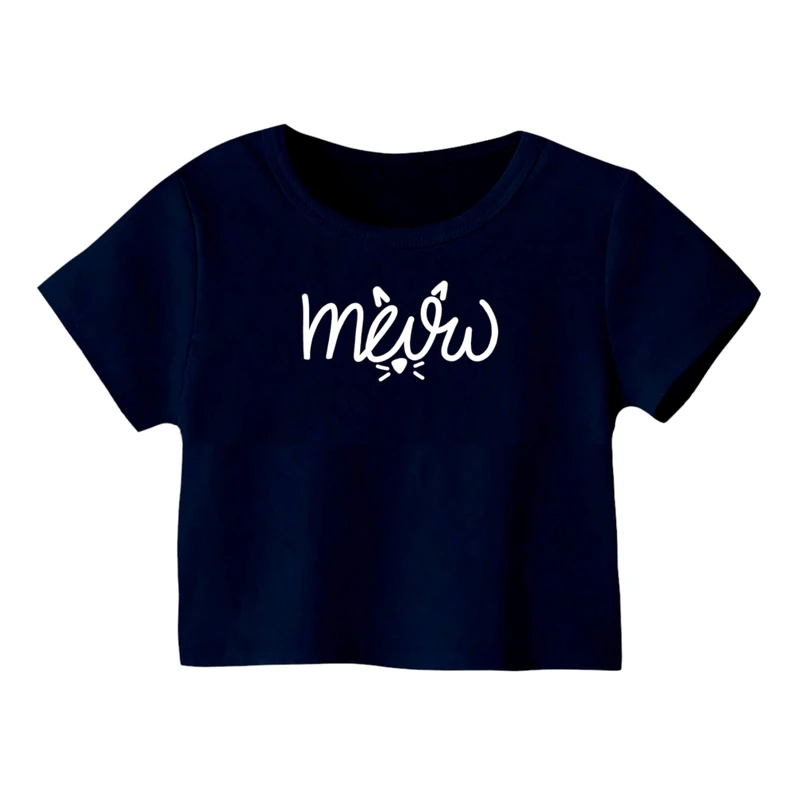 کراپ‌ تی‌شرت آستین کوتاه زنانه مدل گربه کد ۱۳