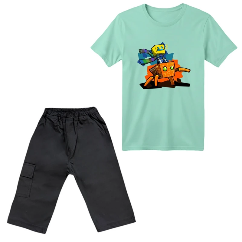 ست تی‌شرت آستین کوتاه و شلوارک پسرانه مدل ماینکرفت کد 7