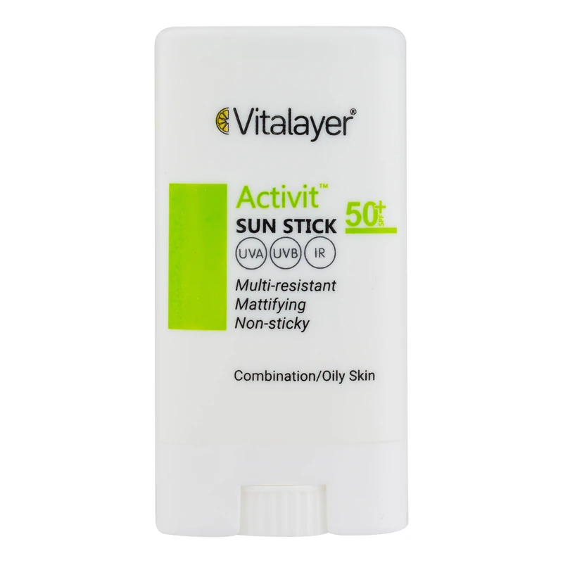 استیک ضد آفتاب بی‌رنگ صورت ویتالیر SPF 50 مدل اکتیویت محافظ در برابر اشعه UVA و UVB ‌مناسب برای پوست چرب و مختلط حجم 20 میلی‌لیتر