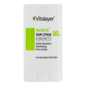 استیک ضد آفتاب بی‌رنگ صورت ویتالیر SPF 50 مدل اکتیویت محافظ در برابر اشعه UVA و UVB ‌مناسب برای پوست چرب و مختلط حجم 20 میلی‌لیتر
