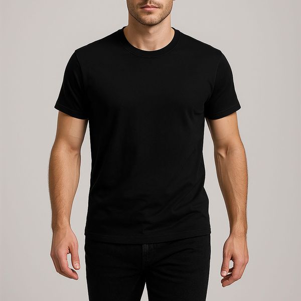 تی‌شرت آستین کوتاه مردانه روان بخش مدل کلاسیک رنگ مشکی