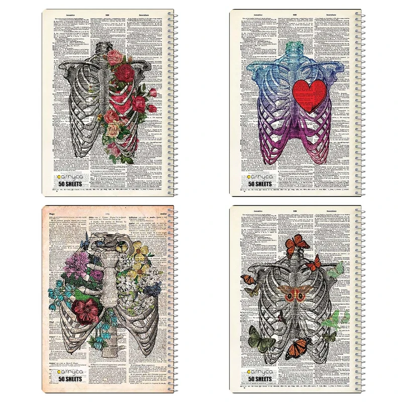 دفتر نقاشي 50 برگ کارنيکا طرح روزنامه وینتج قفسه سینه Vintage Newspaper Chest Anatomy کد 80991 مجموعه 4 عددی