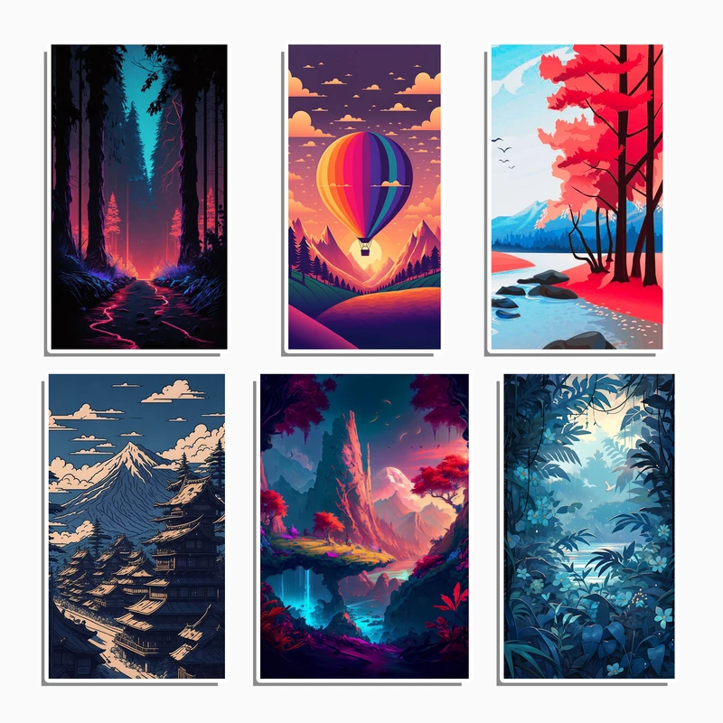 استیکر لپ تاپ و موبایل گوفی طرح منظره های جذاب 6 مجموعه 6 عددی 