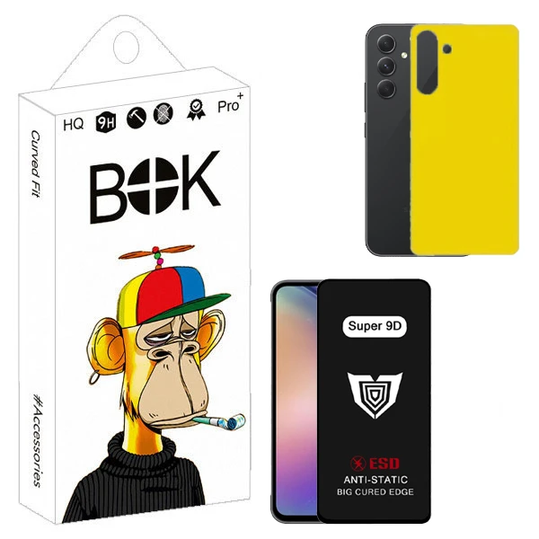 محافظ صفحه نمایش بوک مدل Super 9D مناسب برای گوشی موبایل سامسونگ Galaxy A54 به همراه محافظ پشت گوشی