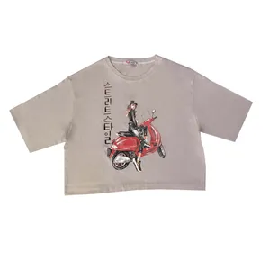 کراپ‌تاپ آستین کوتاه زنانه مدل موتوری رنگ طوسی