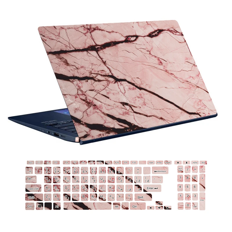 استیکر لپ تاپ توییجین و موییجین طرح Marble کد 02 مناسب برای لپ تاپ 15.6 اینچ به همراه برچسب حروف فارسی کیبورد 