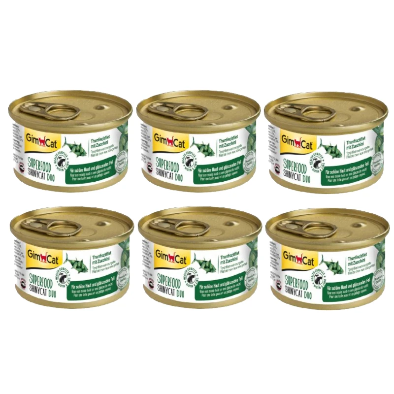 کنسرو غذای گربه بالغ جیم کت مدل Superfood Tuna Fillet & Courgette طعم ماهی تن و کدو وزن 70 گرم بسته 6 عددی