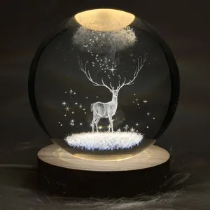 چراغ خواب مدل گوی شیشه ای 3D طرح گوزن