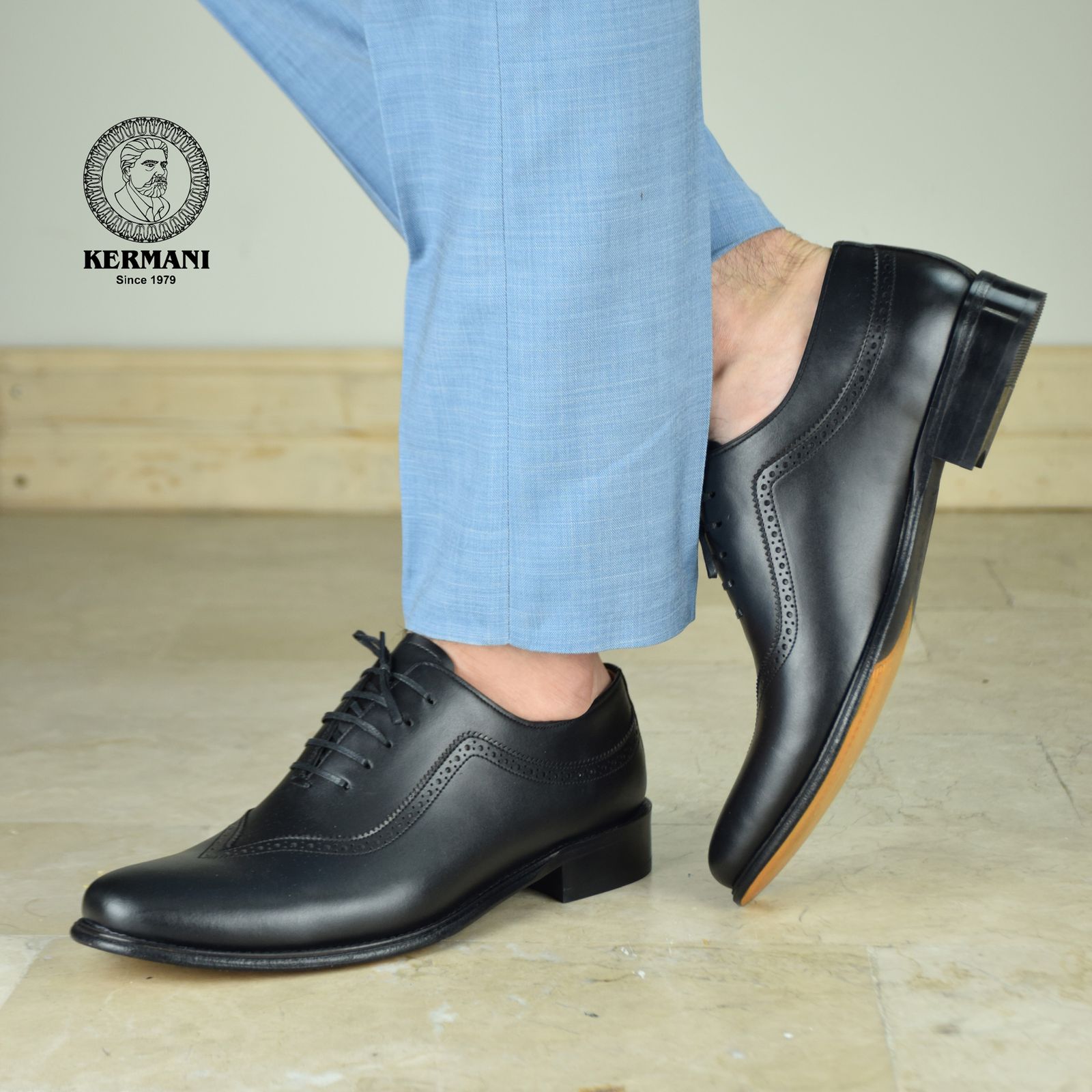 کفش مردانه کرمانی مدل تمام چرم دستدوز طبیعی کد 1072 رنگ مشکی -  - 8