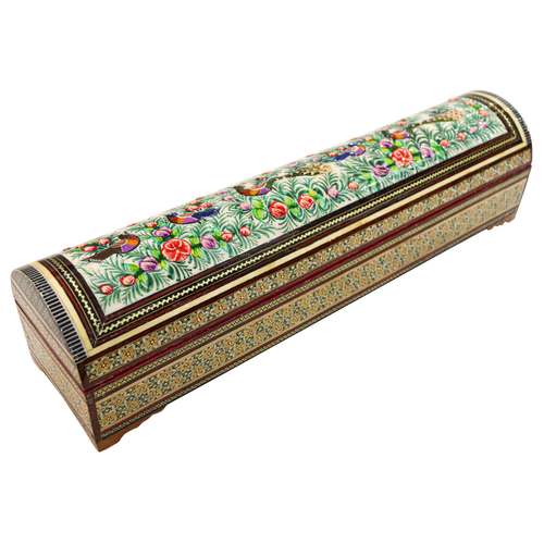 قلمدان خاتم کاری مدل کشیده طرح گل و مرغ برجسته کد longish41gr