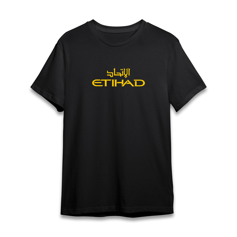 تی شرت آستین کوتاه مردانه مدل ETIHAD کد P053 رنگ مشکی