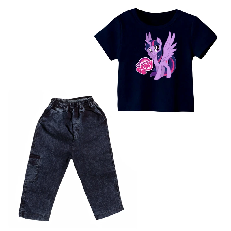 ست تی شرت و شلوارک دخترانه مدل اسب شاخدار