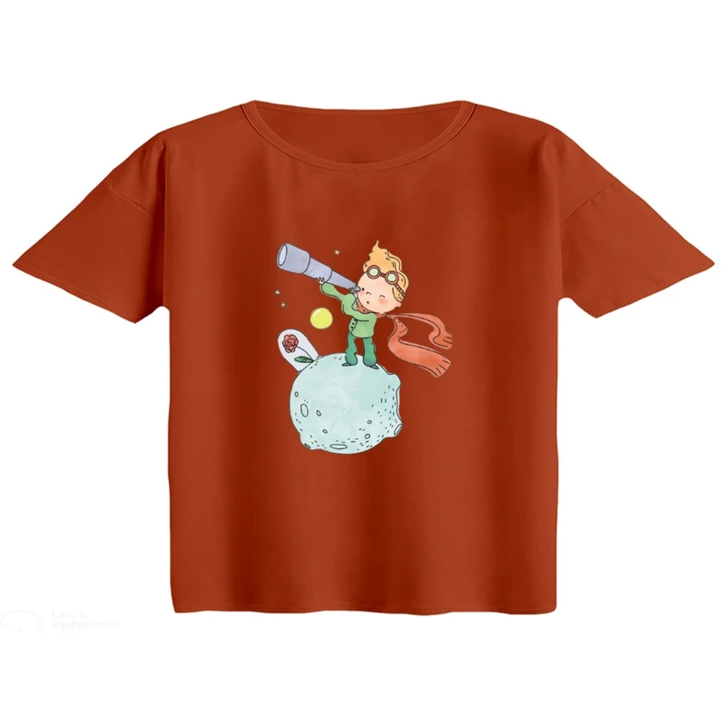 کراپ تی‌شرت آستین کوتاه زنانه مدل شازده کوچولو کد 1