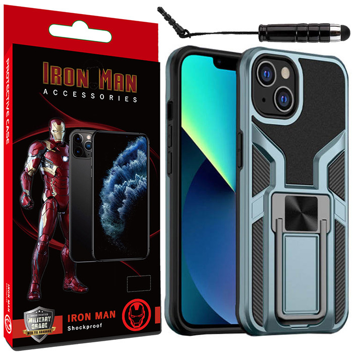 کاور آیرون من مدل King Stand مناسب برای گوشی موبایل اپل IPHONE 13 به همراه قلم لمسی