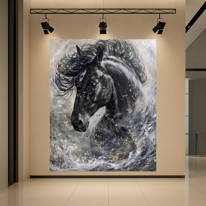 تابلو بوم طرح مخمل نقاشی فانتزی مدل اسب باشکوه کد AR3059151