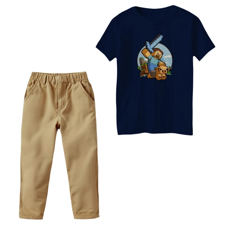 ست تی‌شرت و شلوار پسرانه مدل ماینکرفت کد 14