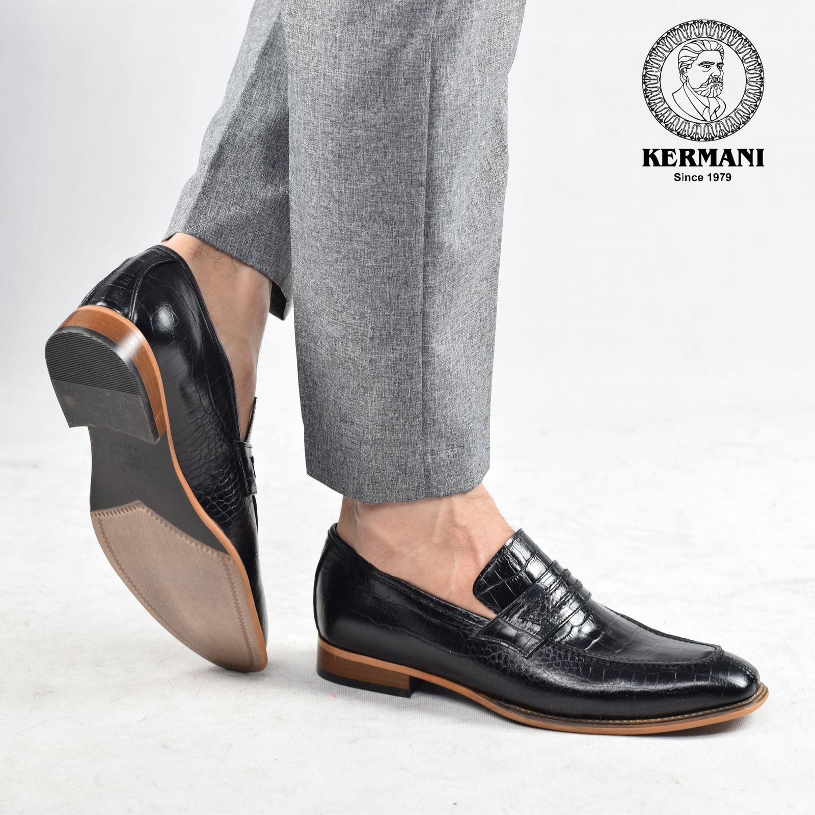 کفش مردانه کرمانی مدل چرم دستدوز طبیعی کروکو کد 1064 رنگ مشکی -  - 4