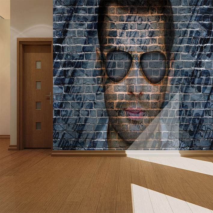 پوستر دیواری سه بعدی مدل دیوار آجری پسر عینکی مناسب بوتیک ها DVRF2372