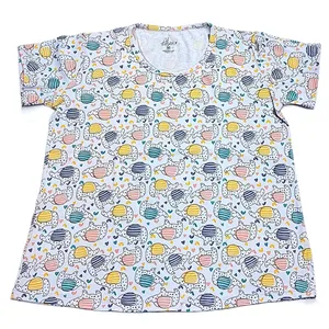 تی شرت آستین کوتاه زنانه مدل پنبه ای لاکی رنگ یاسی