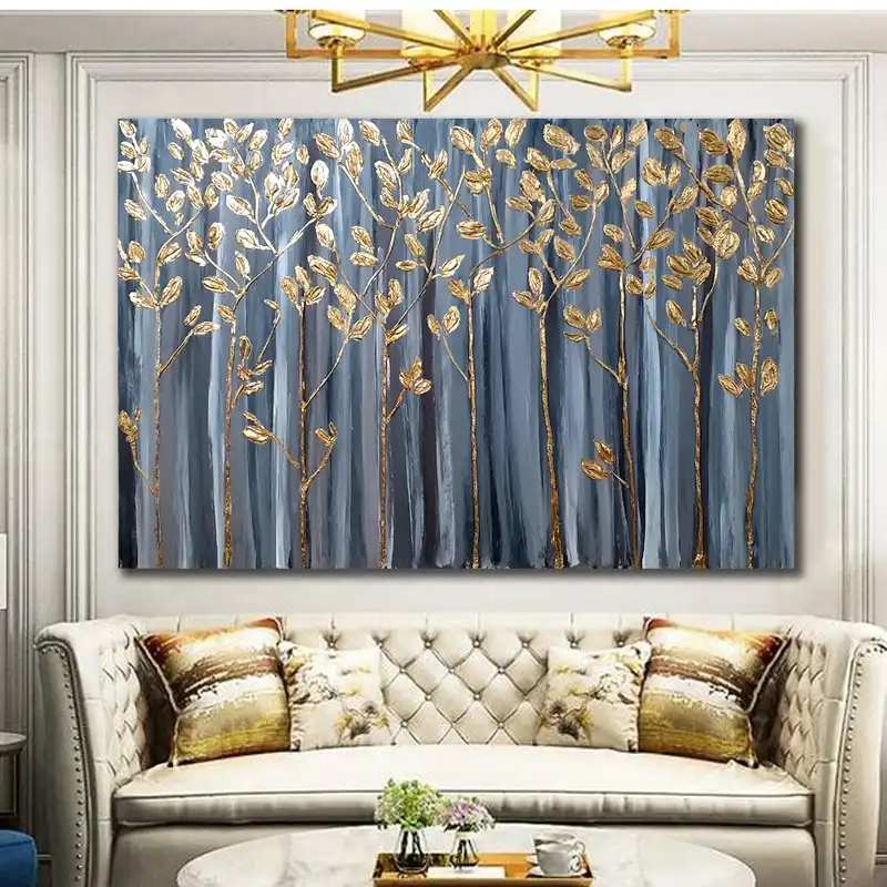تابلو نقاشی ورق طلا مدل نقش برجسته طرح درختان کد 0038