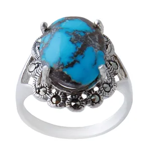 انگشتر نقره زنانه بازرگانی میلادی مدل فیروزه طبیعی نیشابور کد AW_0388