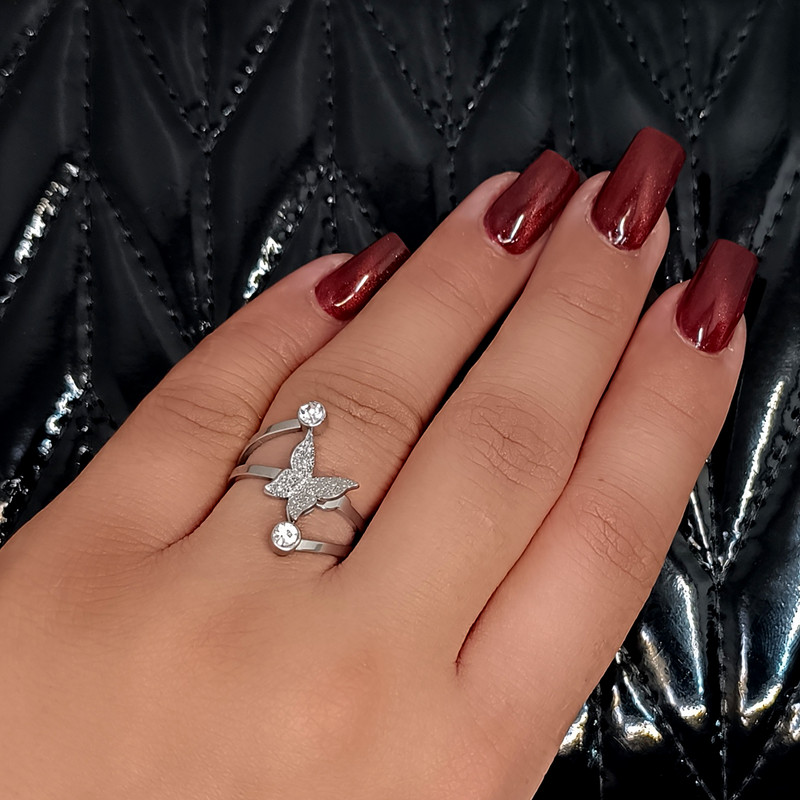 انگشتر زنانه طرح نگین و پروانه کد 1670