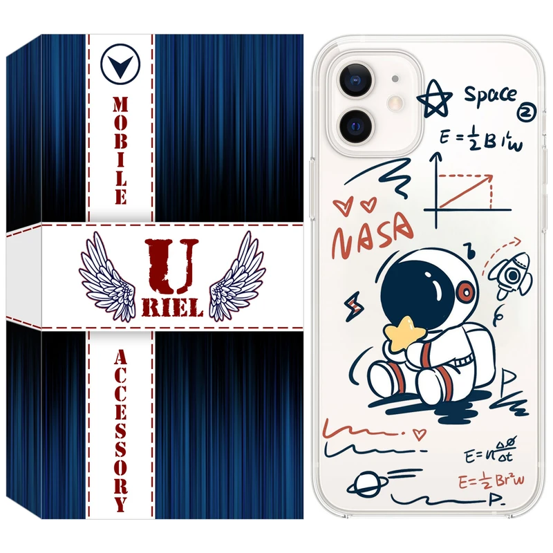 کاور یوریل قاب مدل Clear کد 1 طرح فضانورد مناسب برای گوشی موبایل اپل iPhone 12