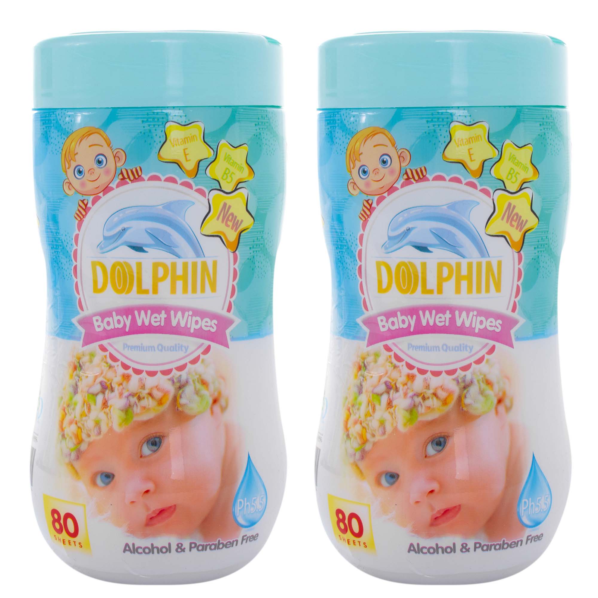 دستمال مرطوب کودک دلفین مدل Premium مجموعه 2 عددی