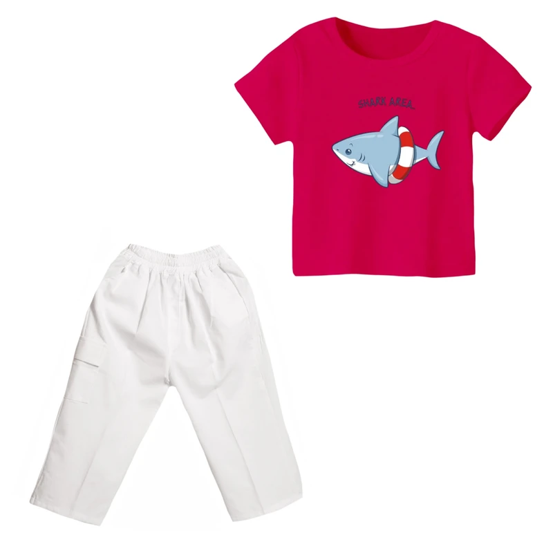 ست تی شرت و شلوارک دخترانه مدل کوسه کد ۷