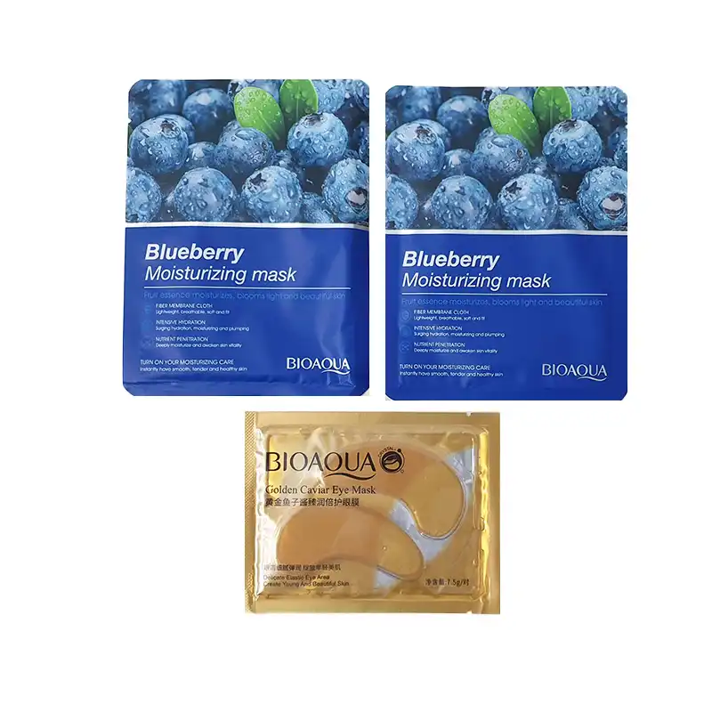 ماسک صورت بایو آکوا مدل بلوبری وزن 25 گرم مجموعه 2 عددی به همراه ماسم زیر چشم بایوآکوا مدل خاویار وزن 7.5 گرم