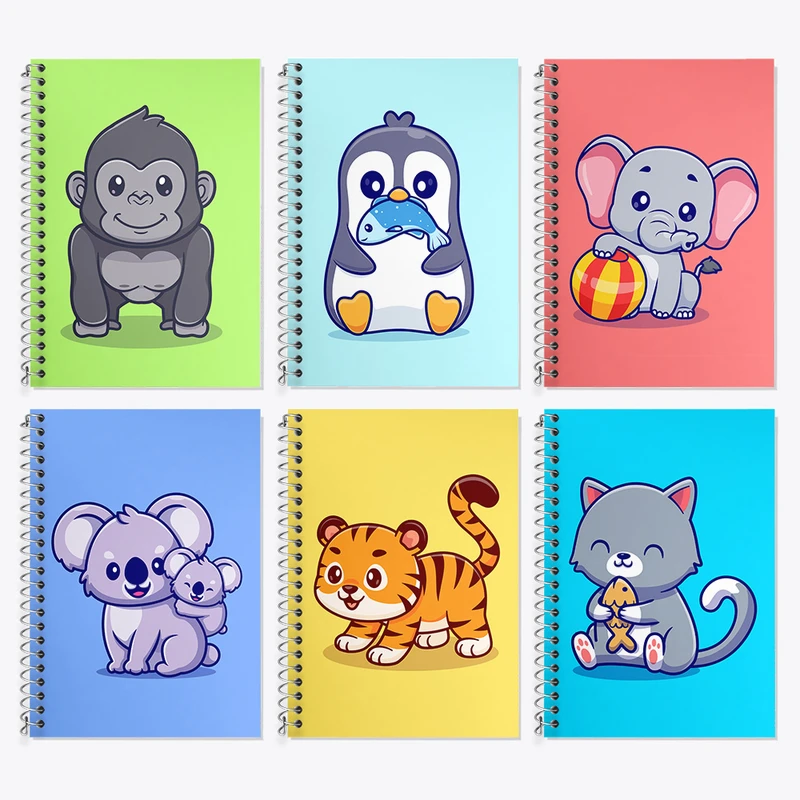 دفتر زبان 50 برگ خندالو مدل دو خط طرح حیوانات بامزه کد 432 مجموعه 6 عددی