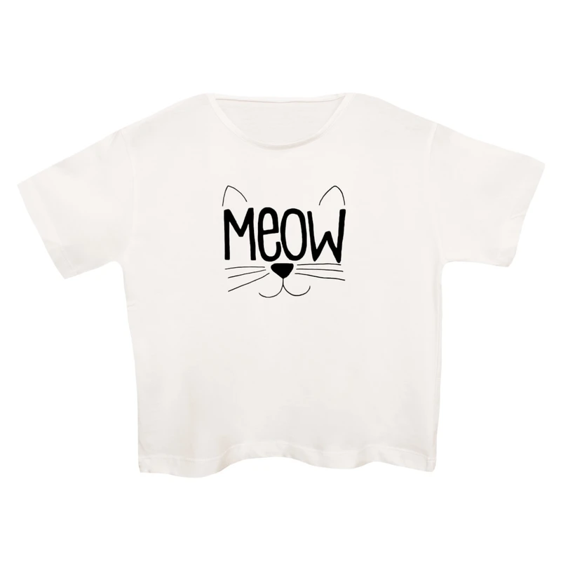 کراپ‌تی شرت آستین کوتاه زنانه مدل گربه کد 14