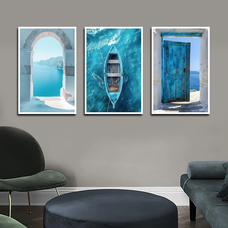 تابلو بکلیت طرح طبیعت آبی مدل W-3185 مجموعه 3 عددی