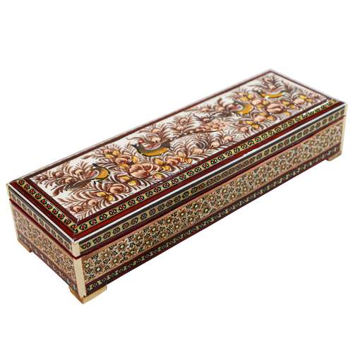 قلمدان خاتم کاری مدل دردار طرح گل و مرغ برجسته کد 9p29br