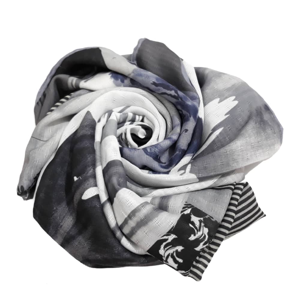 روسری دخترانه مدل گل رنگ طوسی