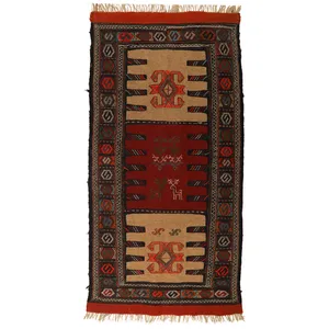 گلیم دستبافت دومتری طرح سفره کردی کد 140487