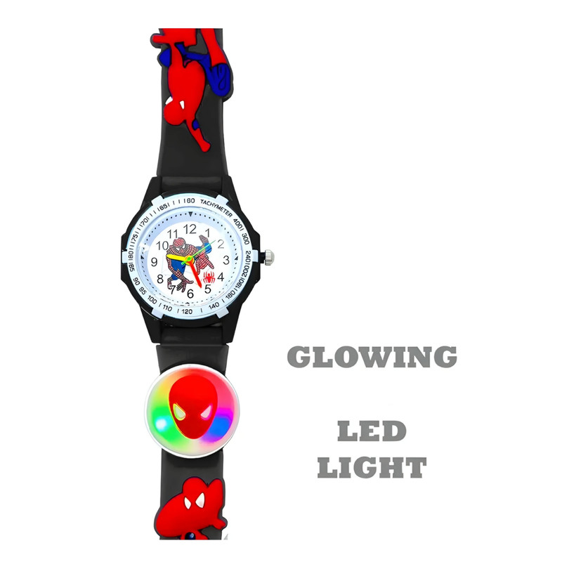 ساعت مچی عقربه ای پسرانه مدل چراغدار بند سیلیکونی ضد حساسیت طرح مرد عنکبوتی کد 2 ساعت مچی عقربه ای پسرانه مدل چراغدار بند سیلیکونی ضد حساسیت طرح مرد عنکبوتی کد 2