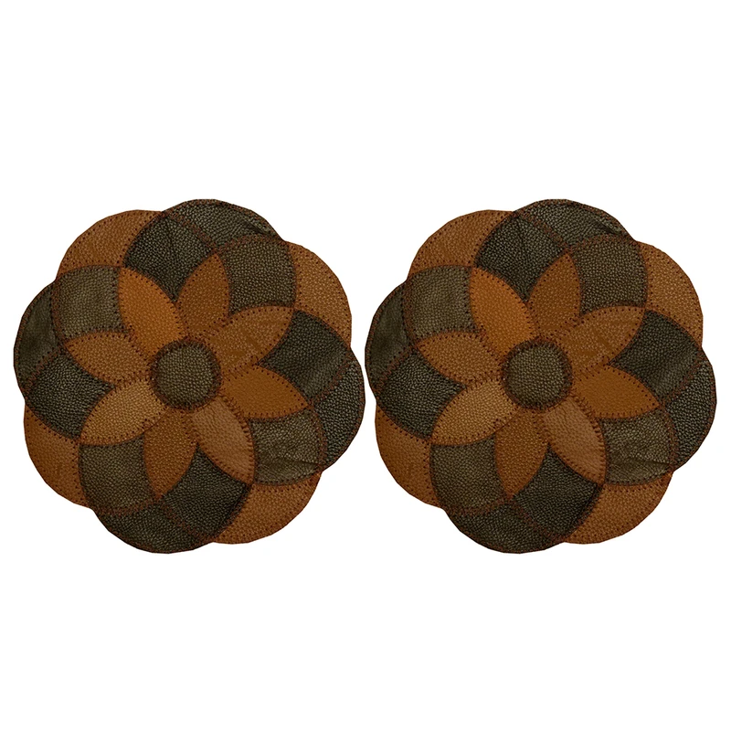 رومیزی مدل چرم طبیعی طرح گل هندسی کد 0089 مجموعه 2 عددی