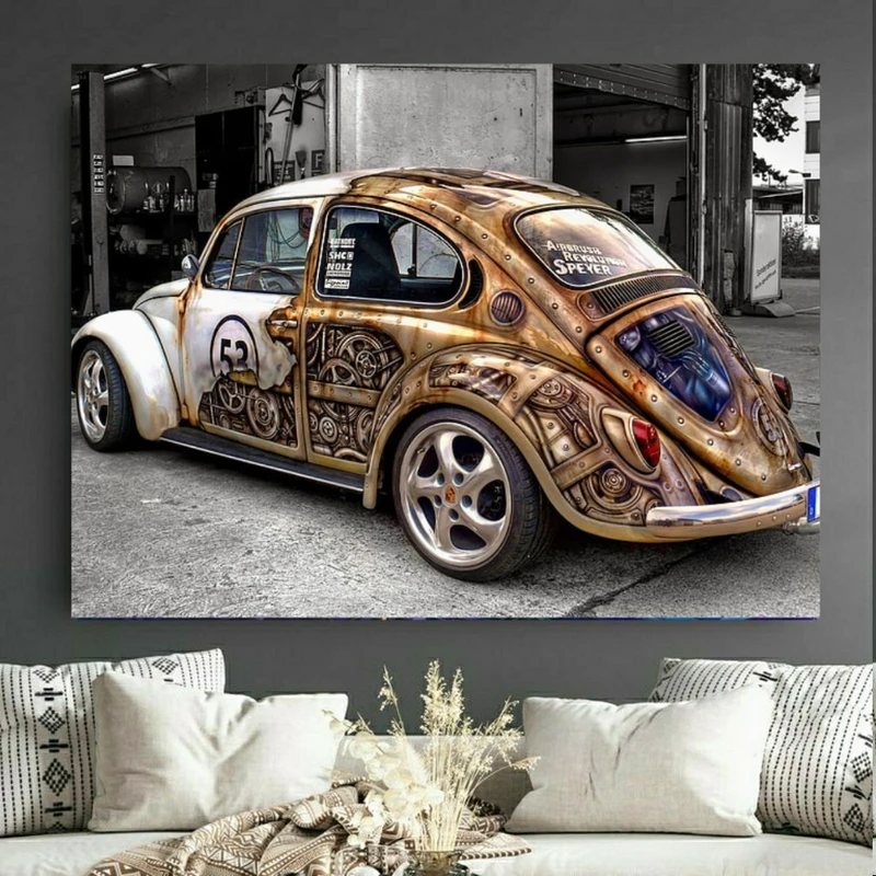 تابلو بوم طرح مخمل ماشین قدیمی مدل چرخ دنده کد BK24110