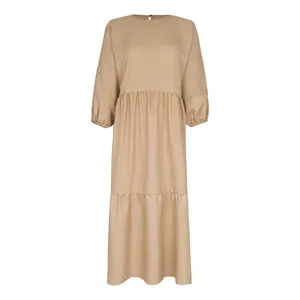 پیراهن ساحلی یقه گرد زنانه حیات مدل سایه رنگ کرم