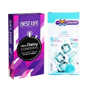 کاندوم بست لایف مدل Ultra Delay بسته 12 عددی به همراه کاندوم ایکس دریم مدل Cold بسته 12 عددی