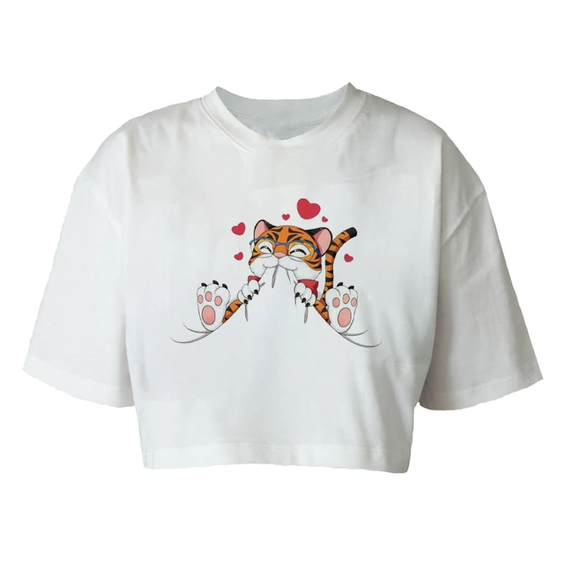 کراپ‌تی شرت آستین کوتاه زنانه مدل C 623 طرح ببر