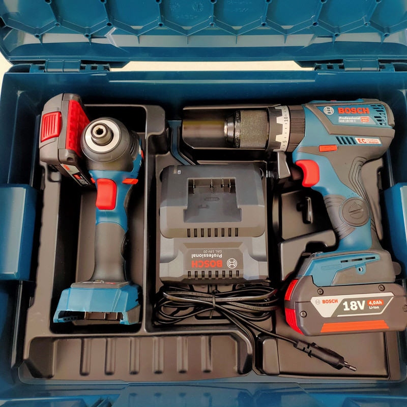 مجموعه دو عددی دریل پیچ گوشتی چکشی شارژی بوش مدل gdr 18v-200c +gsb 18v-60c