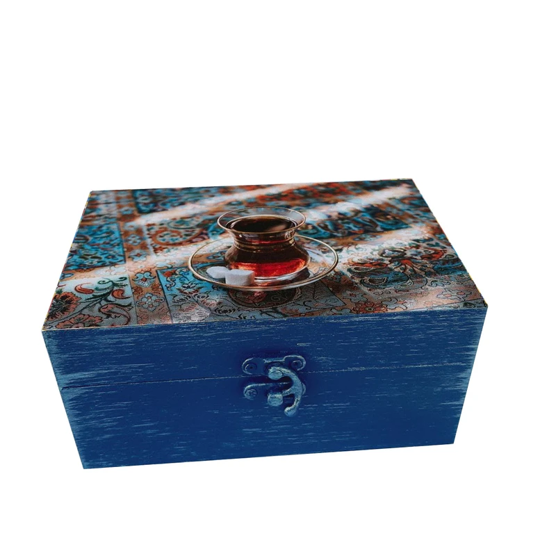جعبه هدیه چوبی مدل سنتی طرح چای کد SB84