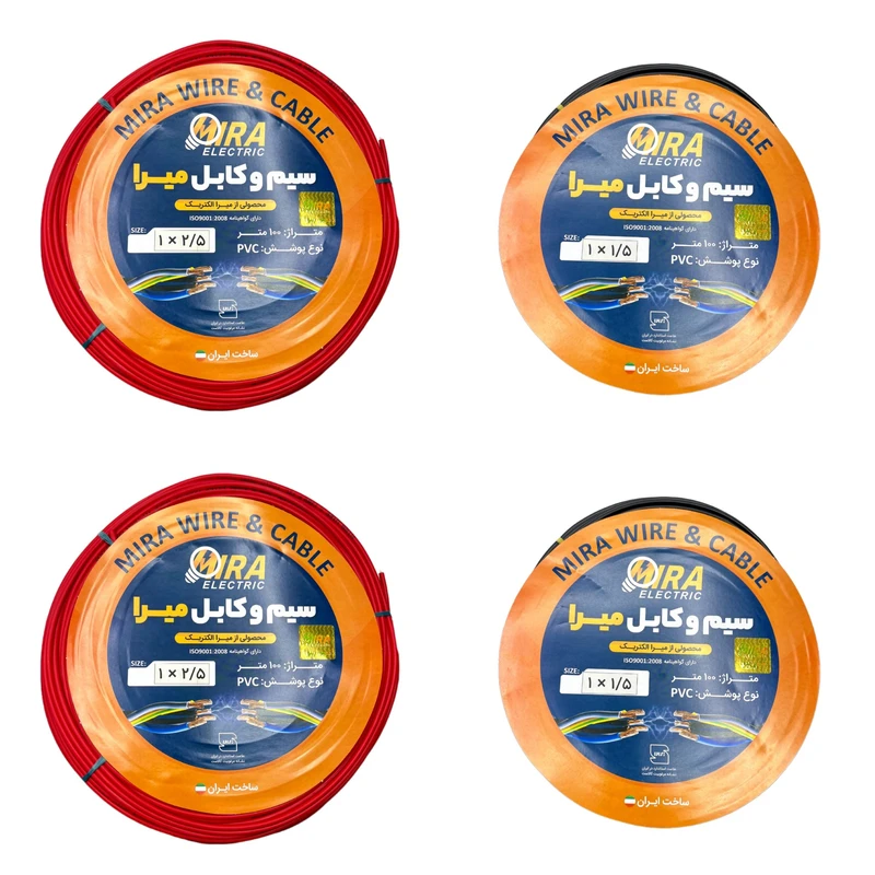 سیم برق افشان 1 در 1.5 و 1 در 2.5 میرا کد 2.5R.R - 1.5BK.BK بسته چهار عددی